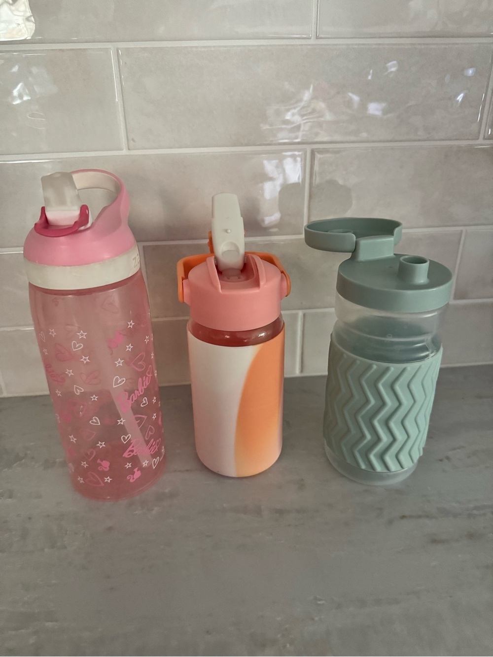 Set of 3 Kids Water Bottles - Pink, Peach & Sage